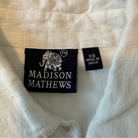 Madison Mathews XS 100% Linen White Button Top Blouse Peasant Boho Cottagecore - Picture 7 of 8